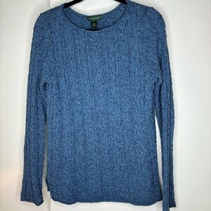 Women’s Denim Blue Cable Knit Sweater 100% Cotton Ralph Lauren Size L